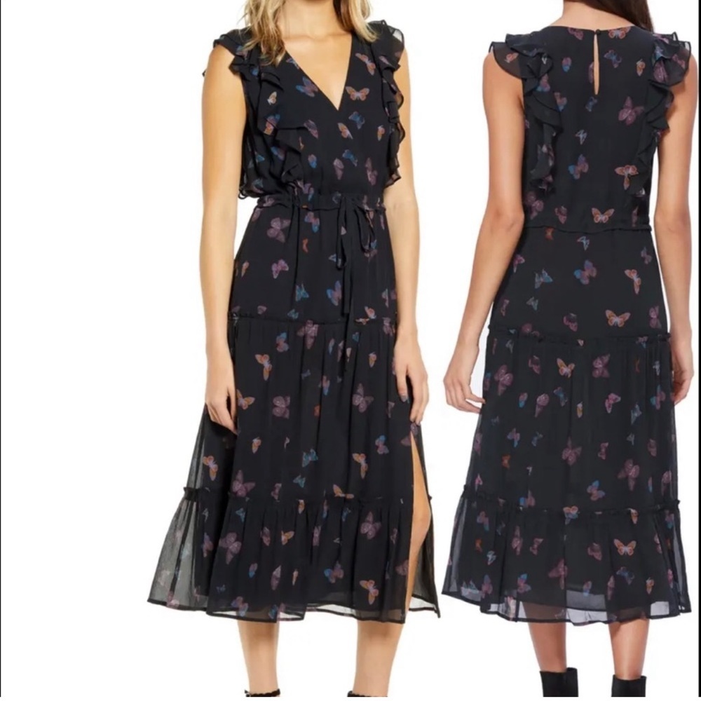 PAIGE Basil Butterfly Print Silk Georgette Asymmetrical Dress